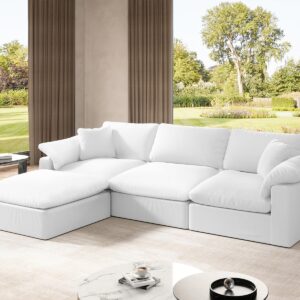 Gtilzria Sectional Couches for Living Room,Down Filled Comfy Sofas,White Modular Couch with Linen Fabric,L Shaped Convertible Sofa with Removable Cushion Covers,for Modern Apartment Office