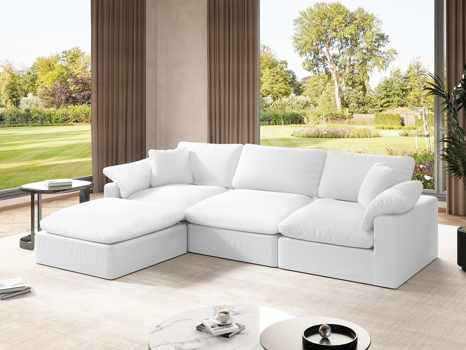 Gtilzria Sectional Couches for Living Room,Down Filled Comfy Sofas,White Modular Couch with Linen Fabric,L Shaped Convertible Sofa with Removable Cushion Covers,for Modern Apartment Office