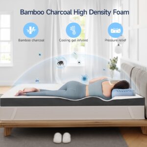 4 Inch Bamboo Memory Foam Mattress Topper, Twin XL Size, Reversible Soft & Firm Bed Topper with Knit Cover, Dual Layer Foam, Breathable Mesh Sides, Non-Slip Bottom - CertiPUR-US Certified