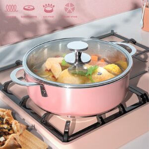 Tauvirboff Cooking Pot with Lid, 7 Quart Non Stick Pink Stainless Steel Pot with Glass Lid, Large Capacity Nonstick Stock Pot Dual Handle Soup Pot Pasta Pot Suitable for All Stoves, PFOA Free (Pink)