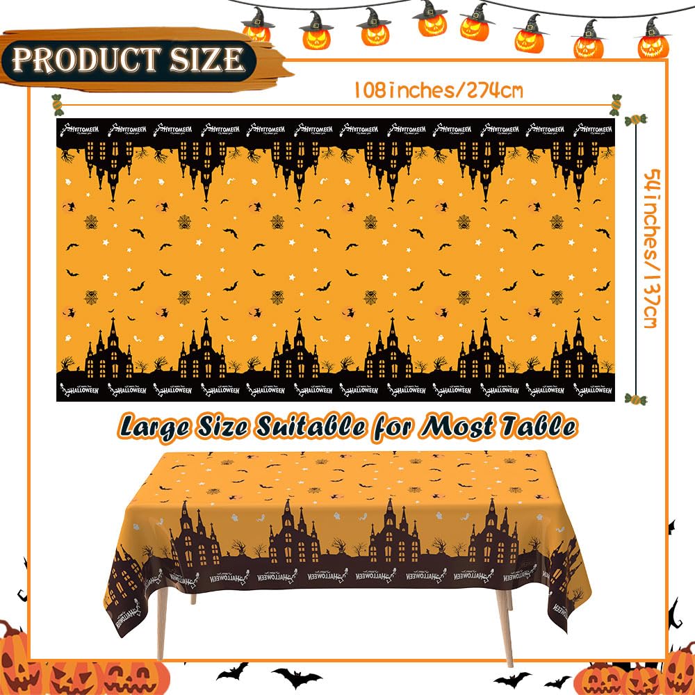 Halloween Tablecloth, 2 PCS Halloween Tablecloth Plastic, Halloween Disposable Tablecloth, 54" x 108" Halloween Tablecloth Rectangle, Halloween Table Cover for Halloween Party Supplies Decorations