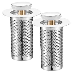 2 pcs sink drain strainer stainless steel drain stopper pop-up washbasin drain filter with removable basket for bathroom kitchen bathtub water pipe 2.2*3.2inch long sink strainer kitchen drain bathroo