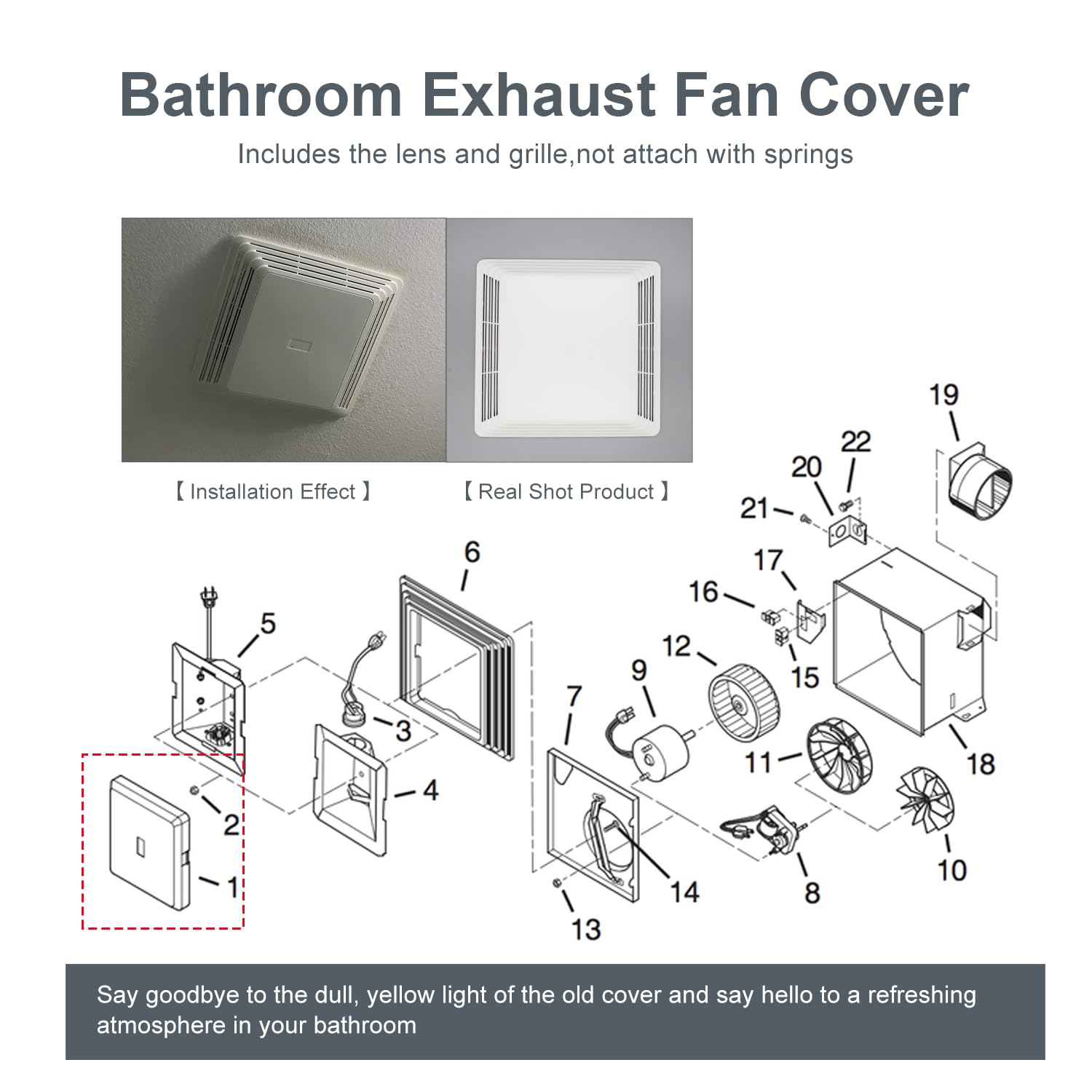 Thaekuns S97014094 Ventilation Fan Grille Lens Assembly for Broan Nutone 678, 679, 679FL, 679FLT, 680, 680FL, 680FLT, M680, HD50L, HD80L Bathroom Vent Exhaust Fan Cover