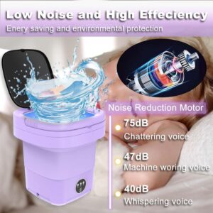 Portable Washing Machine, 14L Upgraded Mini Foldable Washer with Drain Basket Washer, 2 in 1 Intelligent Laundry Machine for Baby Clothes, Underwear, Apartment, Camping, Travel （Purple）