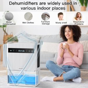 Airtok Dehumidifier for Home, Up to 950 Sq.Ft, 105.6 OZ Water Tank, Quiet Dehumidifier for Bedroom with Auto-Defrost, 4 Timer, Auto Shut Off, 7 Colors LED Light, for Bathroom Basement Closet RV