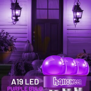 MCDYLUK LED A19 Purple Light Bulbs, 9W (60W Equivalent), E26 Base LED Purple Bulb, Non-Dimmable, Halloween Decoration, Party Decoration, Porch, Front Door, Home Lighting, Holiday Lighting, Pack of 3