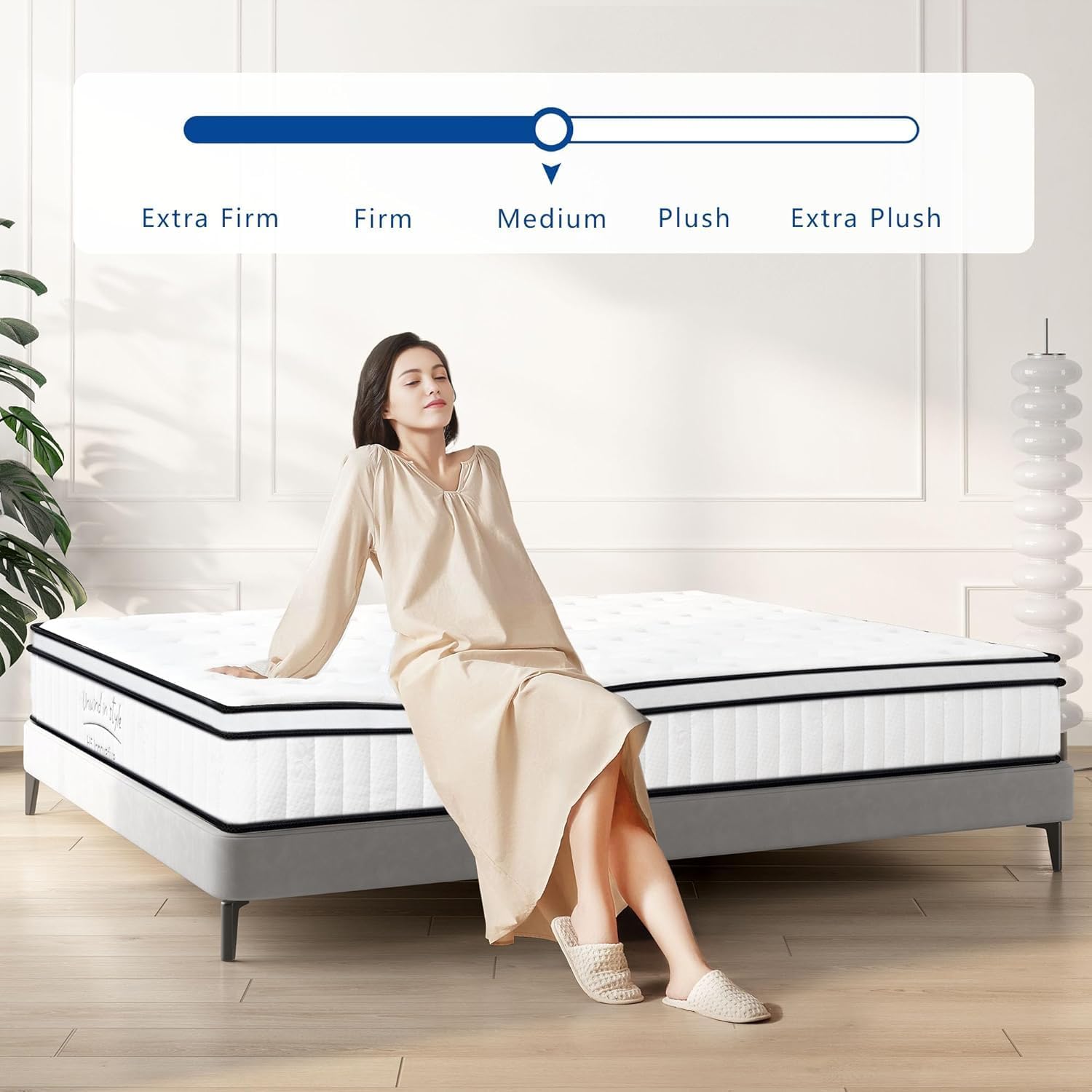 Queen Mattress,10 Inch Queen Size Mattress,Hybrid Mattress Queen In a Box,Individually Pocketed Innerspring,Fiberglass-Free Mattress,Medium Firm CertiPUR-US Certified,120 Nights Risk-Free Trial,White