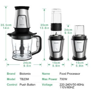 BioloMix Blender and Food Processor Combo, 700W Portable Juicer,Personal Blender,Meat Grinder,Food Processor and Blender,Coffee Spice Grinder, Meat Chopper,Smoothies, Fruits Mixer