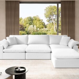 Gtilzria Sectional Couches for Living Room,Down Filled Comfy Sofas,White Modular Couch with Linen Fabric,L Shaped Convertible Sofa with Removable Cushion Covers,for Modern Apartment Office