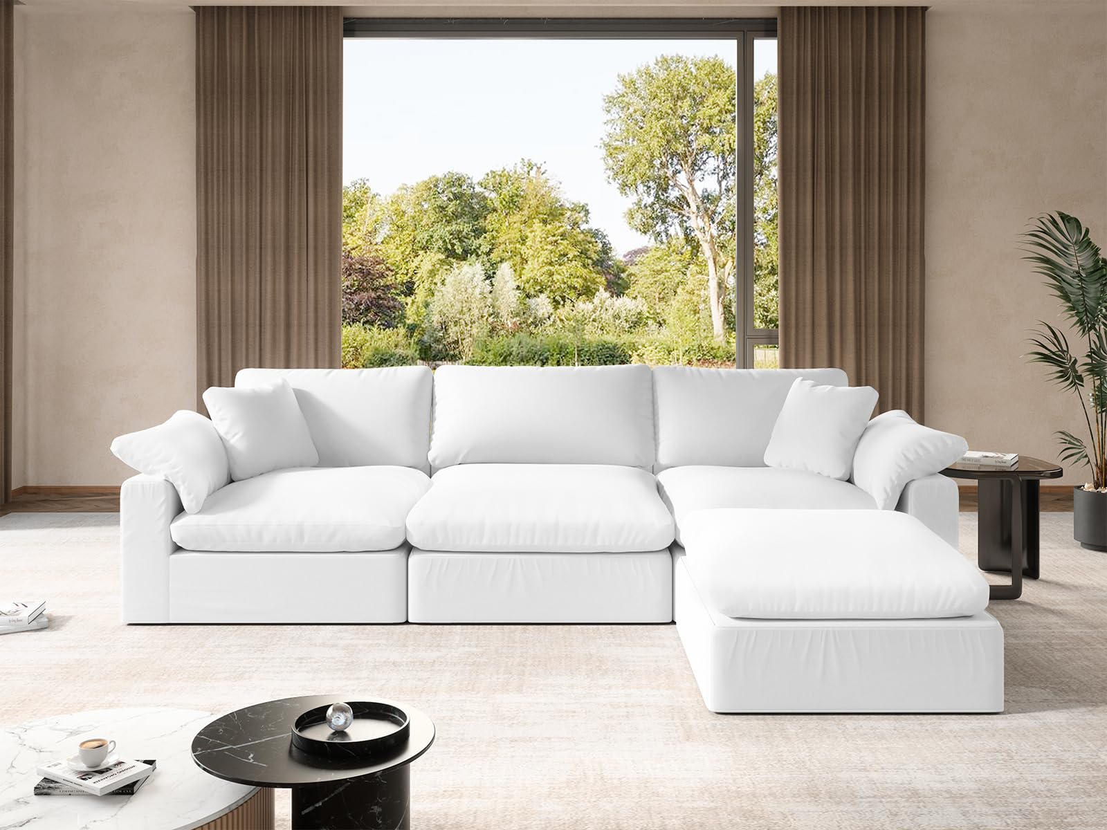 Gtilzria Sectional Couches for Living Room,Down Filled Comfy Sofas,White Modular Couch with Linen Fabric,L Shaped Convertible Sofa with Removable Cushion Covers,for Modern Apartment Office