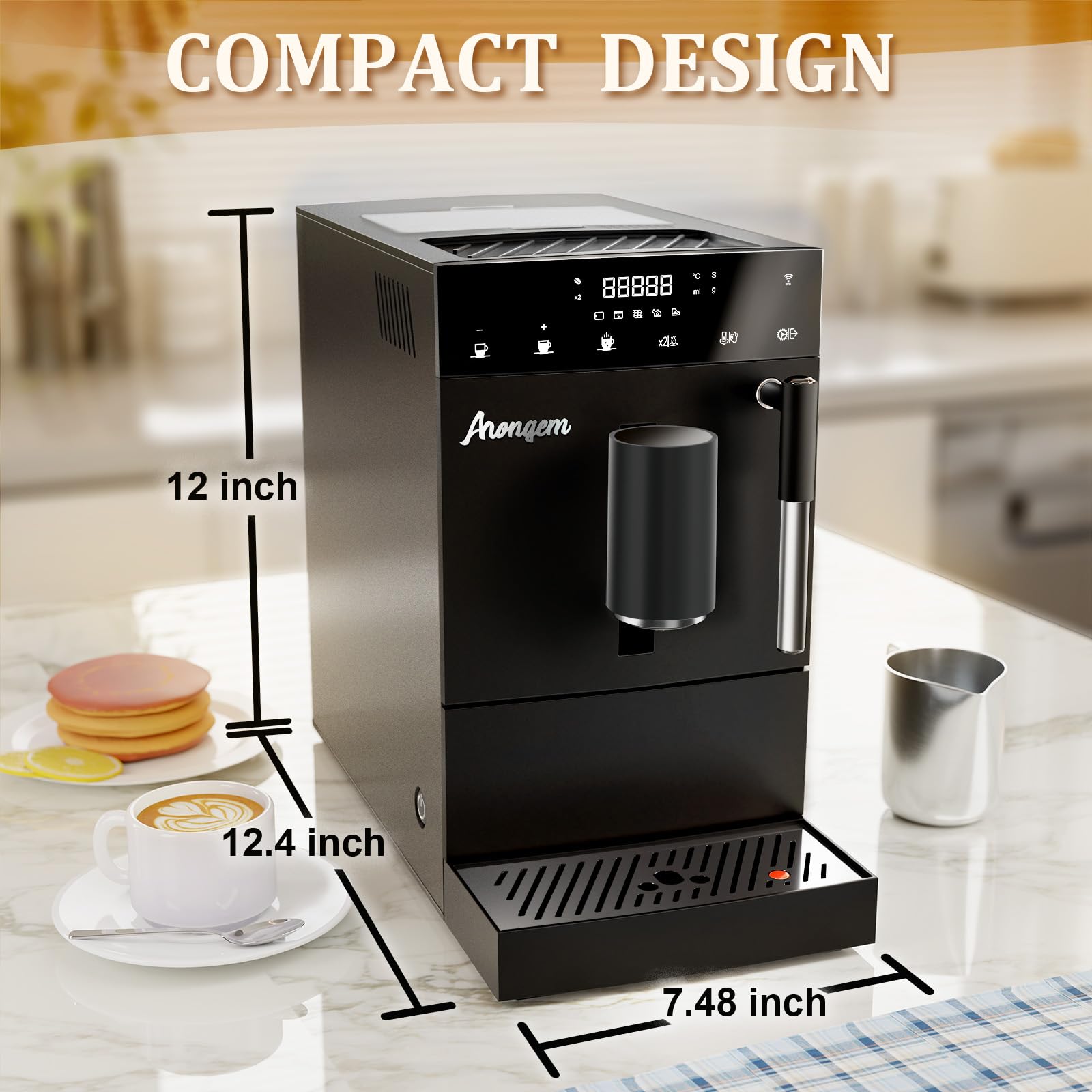 Ahongem Coffee Maker for Cappuccino Brew: Single Serve Espresso Machine Automatic with Built-In Grinder - Classic Milk Frother for Kitchen Office Cafetera