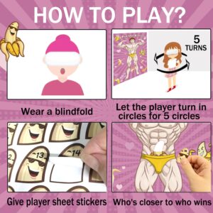 QINGRUIGO Bridal Shower Games Pin The Banana on The Hunk,Wedding Engagement Girls Night Pin The Ring Game 50 Stickers Includes Large Poster Single Girl Party Night Games