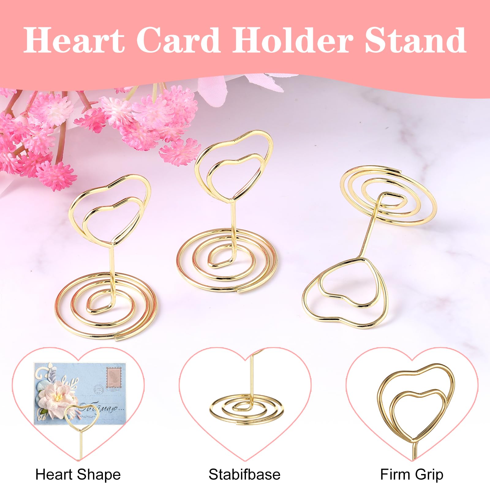 Gjinxi 20PCS Table Number Holders, Place Card Holders, Mini Table Card Holders Photo Holders for Tables, Picture Holder for Tables, Cards Stand with Heart Shaped Clip for Wedding, Photos, Memo Notes