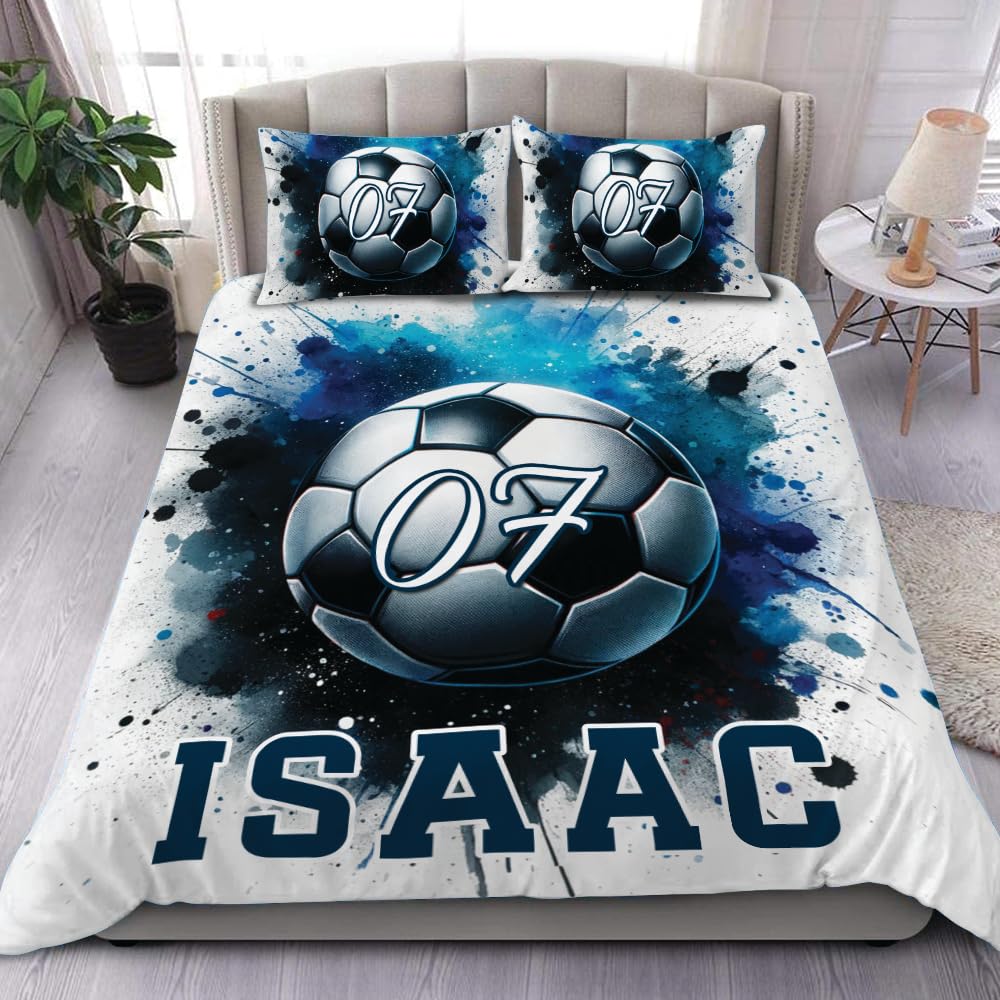 Jeminise Soccer Comforter Set - Custom Soccer Bedding with Name & Number Warm Comforter Twin for Soccer Fan Boys Soccer Room Decor for Boys (Soccer CFT-09, Twin/Full/Queen/King)