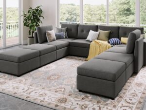 linsy home oversized modular sectional couch, rubik iii 6 seats with 4 ottomans convertible u shaped sectional sleeper sofa with storage, all covers changeable washable, dark grey