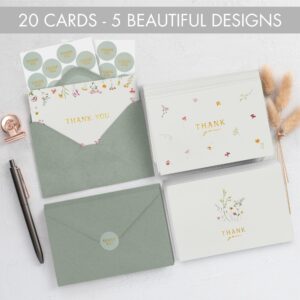 Beautiful Thank You Cards Set of 20 With Envelopes and Stickers - Elegant Blank Cards For Personalized Notes - Perfect Bulk Stationary Set For All Occasions incl. Weddings, Business & Baby Showers