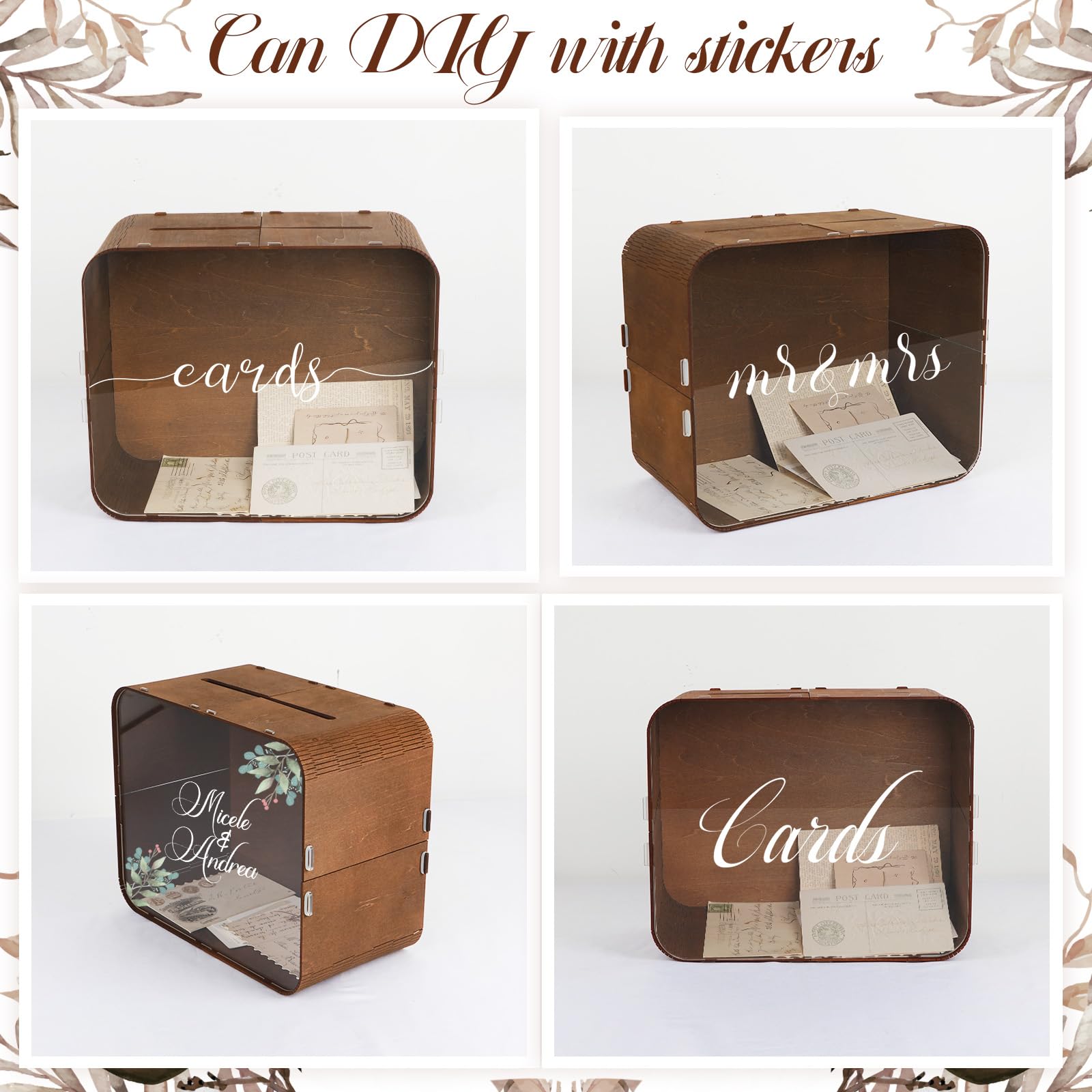 OurWarm Wooden Wedding Card Box for Reception, Rustic Gift Card Box for Wedding with Acrylic Window, Large Wedding Envelope Money Card Box for Party Graduation Birthday Baby Shower Decorations