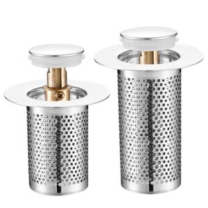 2 PCS Sink Drain Strainer Stainless Steel Drain Stopper Pop-up Washbasin Drain Filter with Removable Basket for Bathroom Kitchen Bathtub Water Pipe 2.2*3.2inch Long Sink Strainer Kitchen Drain Bathroo