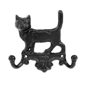 sungmor cast iron vintage cat wall hooks, decorative wall mounted coat hooks, rustic heavy duty double hooks cute animal key hangers for dog leashes, towels, hats