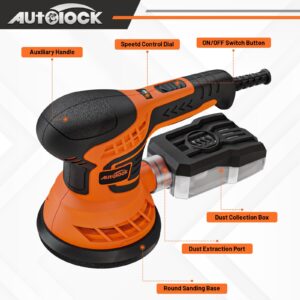 Autolock 350W 5 Inch Random Orbital Sander, 13000 RPM Electric Orbital Sander with 7 Variable Speeds, 2.8AMP Corded Palm Sander Kit with Dust Collection System for Woodworking & Sanding, 15 Sandpapers