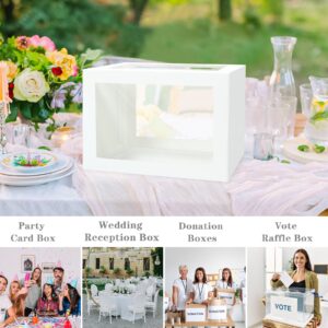 Mulbozy Gift Cards Box Holder with Clear Window for Wedding Receptions (Transparent Window, White)