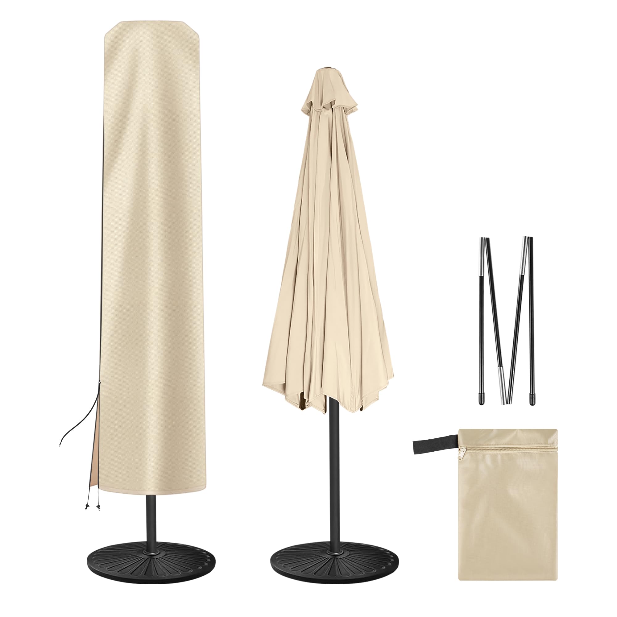 Ackmizz Patio Umbrella Cover - Waterproof 420D Oxford Outdoor Umbrella Covers With Folding Rod. Parasol Cover for 7.5ft 8ft 9ft 10ft 11ft (Beige)