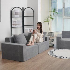 N&V Foam Sofa, Made with All Foam, Great for Livingroon and Bedroom (Grey, Love Seat)