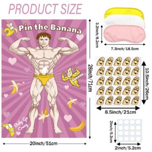 QINGRUIGO Bridal Shower Games Pin The Banana on The Hunk,Wedding Engagement Girls Night Pin The Ring Game 50 Stickers Includes Large Poster Single Girl Party Night Games