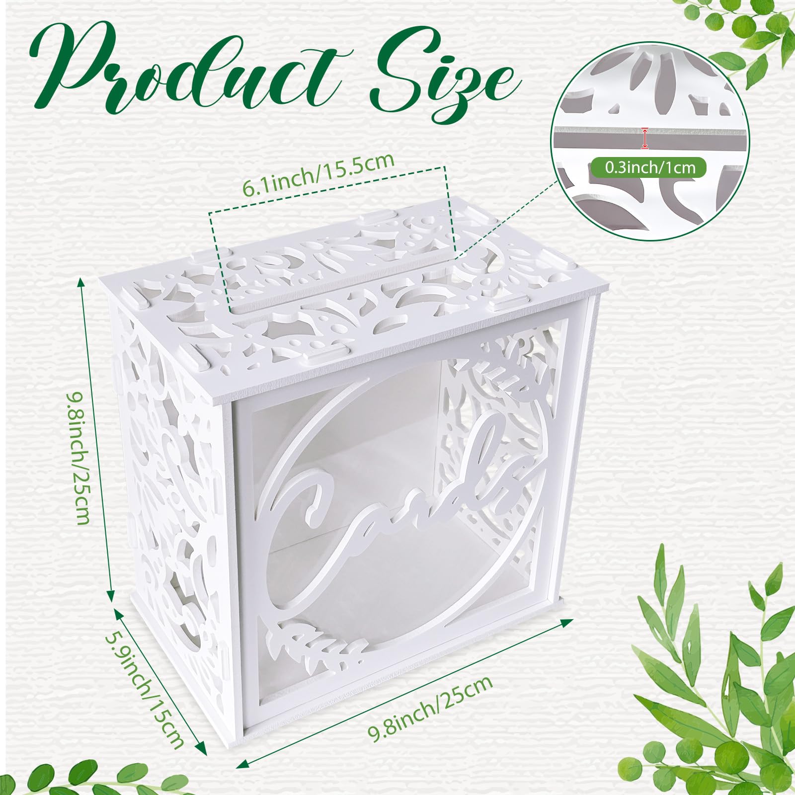 OurWarm White Wedding Card Box for Receptions, PVC Gift Card Box for Wedding with Acrylic Windows, Rustic Envelop Money Gift Box for Anniversary Bridal Baby Showers Graduation Birthday Party