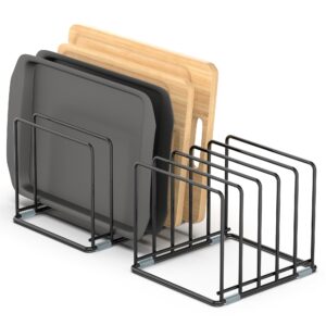 vaekucean cutting board organizer, [2-pack] kitchen cabinet organizer, divided rack with 5 slots for baking trays, cutting boards - cookie sheet organizer inside cabinet, baking sheets holder (large)