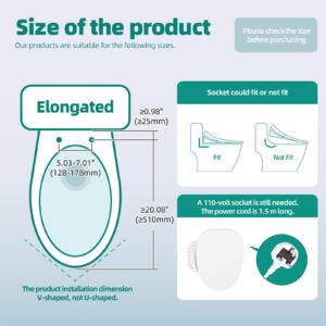 Electric Bidet Toilet Seat, Warm Water Bidet for Rear and Front Washing, Self-Cleaning Nozzle, Elongated V-shaped Heated Toilet Seat with Dryer, Touch Panel, SoftClose Lid, LED Light and Deodorization