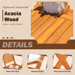 JUMMICO 3 Piece Folding Patio Chairs Outdoor Acacia Wood Bistro Set with Cushion Square Table and Chairs Porch Furniture for Balcony, Lawn, Deck