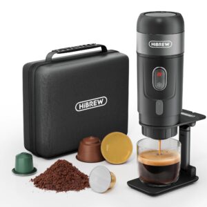 hibrew h4a 3-in-1 portable coffee maker for car, nes*/dg*/ground coffee compatible, 12 volt espresso machine for pods, with foldable holder&carrying case