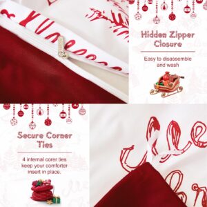 Drucon Christmas Duvet Cover Set Queen Size 3 Pieces Soft Microfiber Breathable Bedding Set Red Christmas Snowman Pattern Duvet Cover with 2 Pillowcases