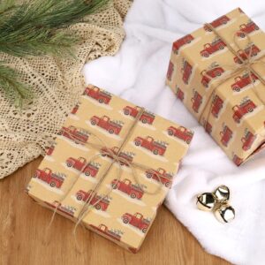 LaRibbons Reversible Kraft Vintage Christmas Wrapping Paper with Natural Jute Twine, Classic Truck Design for Christmas, Party, Holiday, Celebration, 17 Inch X 40 Feet (56.6 sq. ft. ttl.)