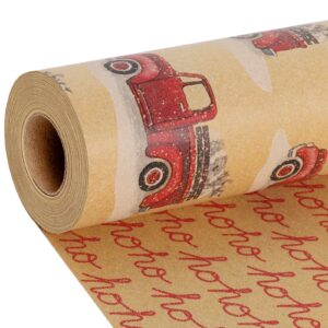 laribbons reversible kraft vintage christmas wrapping paper with natural jute twine, classic truck design for christmas, party, holiday, celebration, 17 inch x 40 feet (56.6 sq. ft. ttl.)