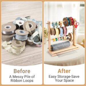 NewEle Ribbon Organizer - Wooden Ribbon Spool Holder for Mesh Ribbon Wreath Thread Tulle Roll Washi Tape, Ribbon Holder Organizer Rack for Craft Room, Florist Supplies, Wrapping Craft Present