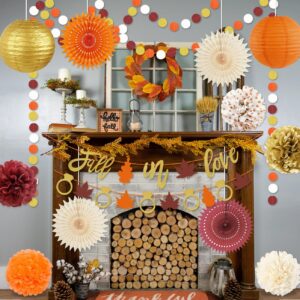 Fall Bridal Shower Decorations, Fall In Love Banner Set Autumn Wine Burgundy Champagne Orange Tissue Pom Poms, Paper Flower, Paper Lanterns for Fall Theme Wedding Engagement Decorations