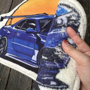 Generic Cool Blue Racing Car Shape Rug Boy's Room Decoration Gifts Handmade Acrylic Non-Slip Bedroom Living Room Decorative Plush Carpet (39"" x 28.5"")