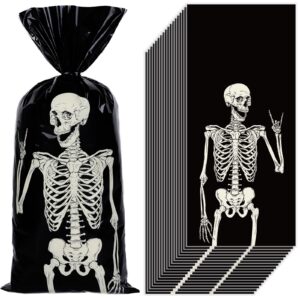 whaline 150pcs halloween cellophane gift bags with 200pcs twist ties funny skeleton party favor bags candy goodie treat bags for trick or treat birthday party supplies