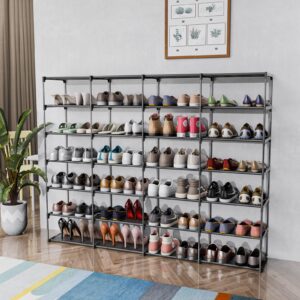 MADSOUKY Large Shoe Rack 4 Row 7 Tier Stackable Storage Organizer Shelf Cabinet 56-70 Pairs Sneaker Boots Sturdy Shoes Holder Cubby with Plastic Sheets for Entryway Closet Garage