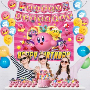 Kir-Star Birthday Party Decorations,Happy Birthday Banner Set for Kids,Cupcake Toppers,Balloons Party Supply