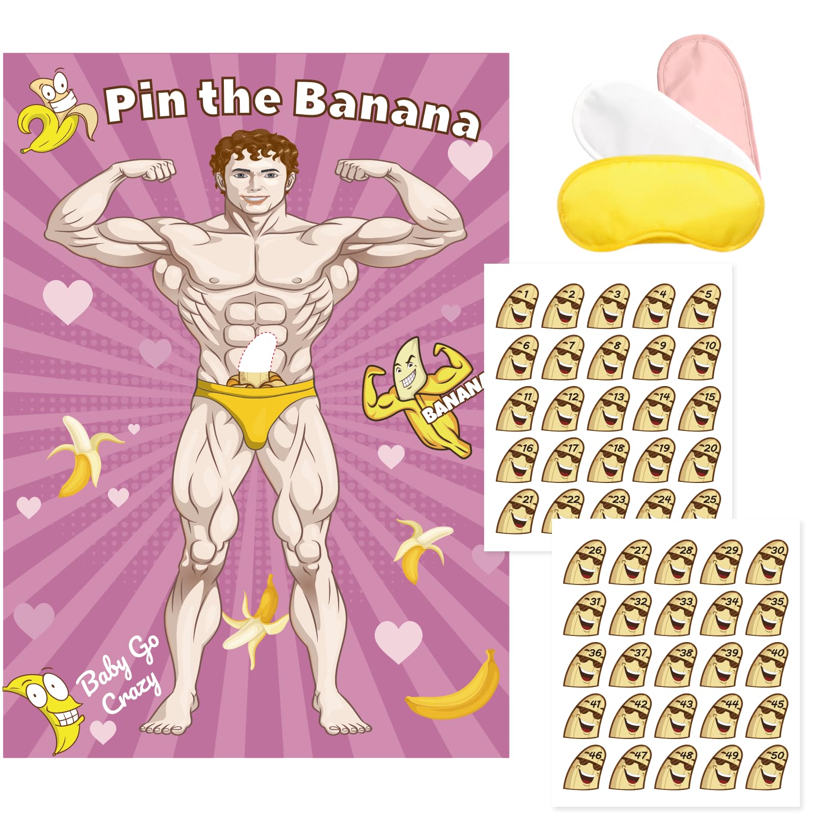 VOSINPADA Bridal Shower Games Pin The Banana on The Hunk Game for Bachelorette Party Games Wedding Engagement Party Games Girls Night Party Games Decorations