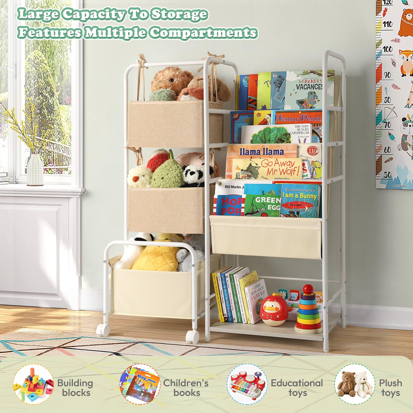 Ekero Kids Bookshelf and Toy Storage, Montessori Bookshelf, 4-Tier Baby Toddler Book Shelves, Bookshelf for Kids with Toy Storage Organizer, Book Shelf for Kids Rooms Nursery Playroom Classroom