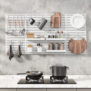 MULSAME Pegboard Combination Kit, 25.2" x 25.2" Wall Mounted Storage Set with 4 Pegboards & 20 Accessories Hanging, Peg Boards Organizer