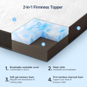 4 Inch Bamboo Memory Foam Mattress Topper, Twin XL Size, Reversible Soft & Firm Bed Topper with Knit Cover, Dual Layer Foam, Breathable Mesh Sides, Non-Slip Bottom - CertiPUR-US Certified