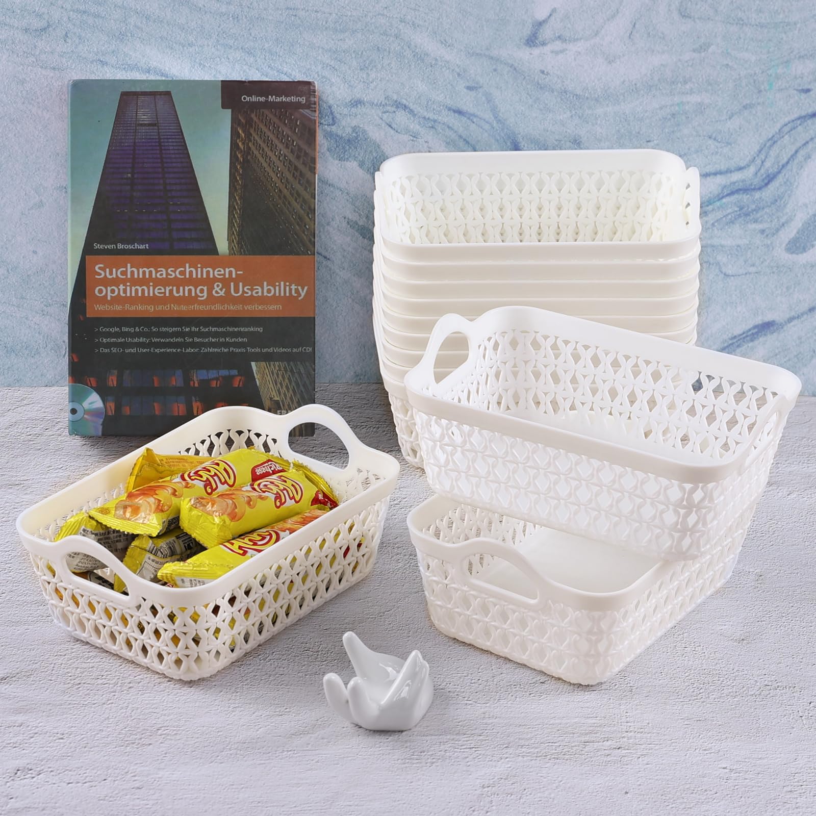 Loiycg 12 Packs Mini Plastic Storage Baskets Tray, White Desktop Tray Basket