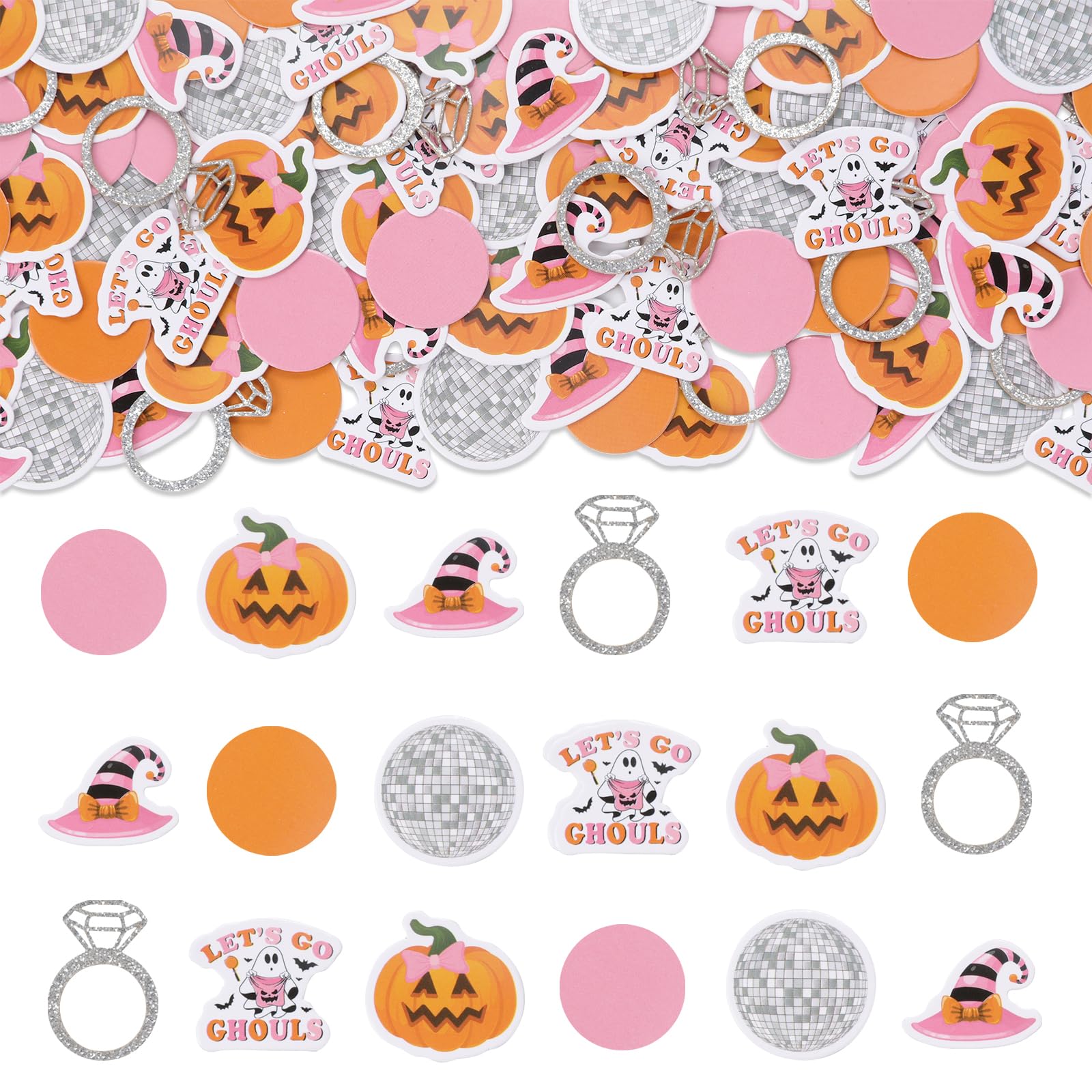 Fangleland Halloween Bachelorette Party Confetti Pink Orange, Let’s Go Ghouls Witch Hat Scatter Paper Table Confetti, Bridal Shower Engagement Wedding Decor Supplies Favors 200Pcs