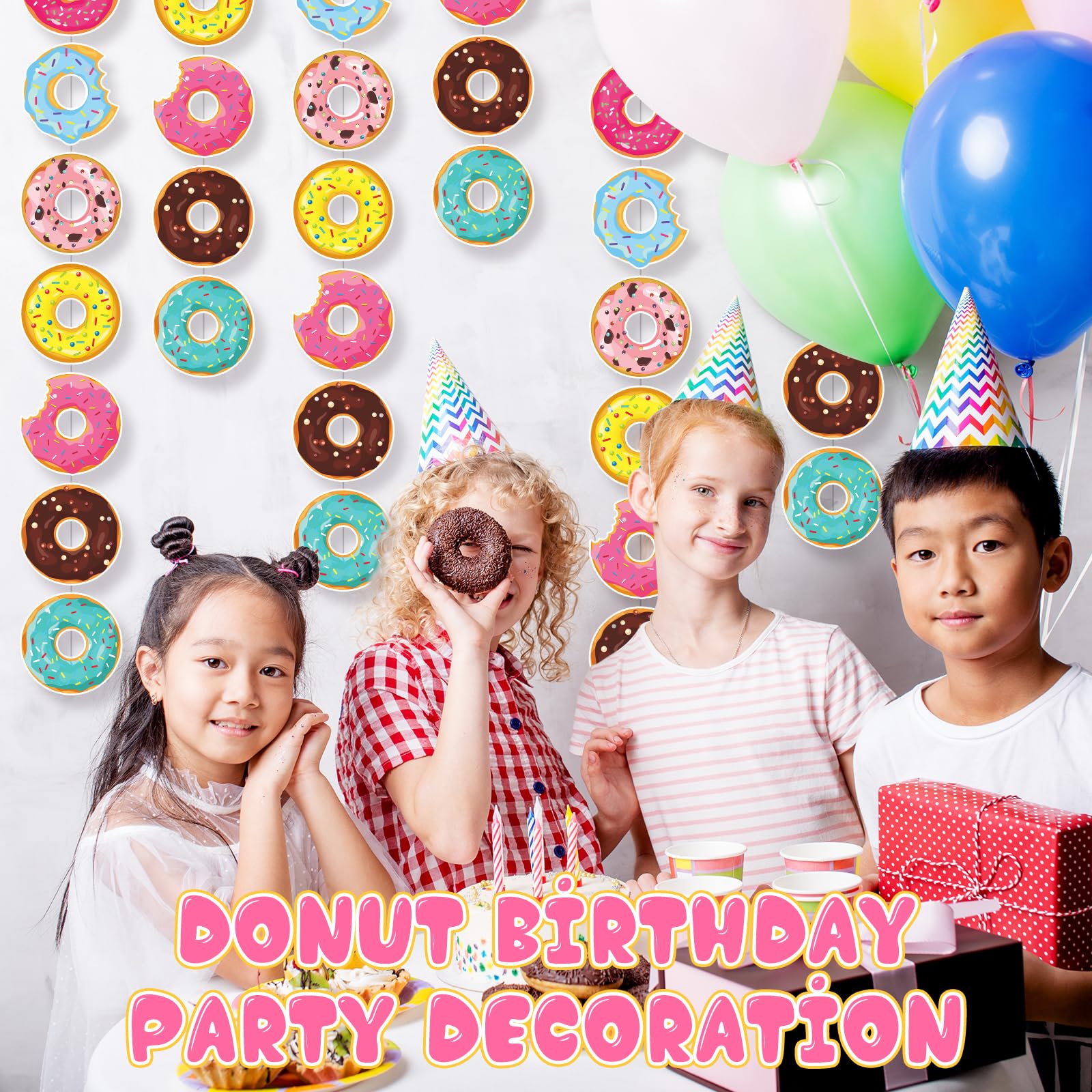 Dinifee 5 Pack Donut Party Banners Doughnut Grow up Party Decorations Hanging Swirl Donut Paper Cutouts Birthday Party Garland for Donut Baby Shower Gender Reveal Bridal Shower Party Supplies