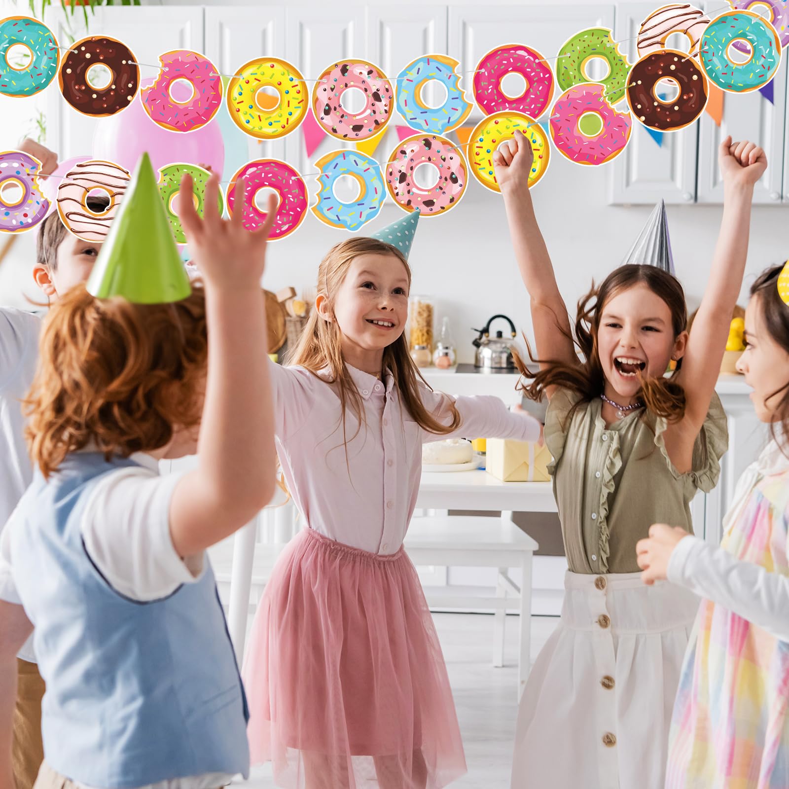 Dinifee 5 Pack Donut Party Banners Doughnut Grow up Party Decorations Hanging Swirl Donut Paper Cutouts Birthday Party Garland for Donut Baby Shower Gender Reveal Bridal Shower Party Supplies